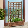 COSTWAY Blumenkasten mit Rankgitter, Pflanzkasten Holz für Kletterpflanzen, Pflanzkübel mit Sichtschutz, Hochbeet mit Spalier & Drainagelöchern, für Garten Hof Balkon, 64,5 x 28 x 120 cm, Braun - Thumbnail 8
