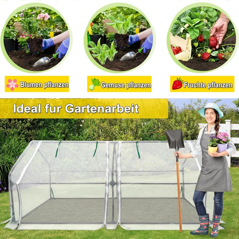 Kleines Gewächshaus Glasfaser 180x90x90cm Mini Gewächshaus Mit 2 Rollladen Insektensicher Atmungsaktiv Tomatengewächshaus,für Garten Balkon (Weiß) – Bild 3