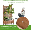 COSTWAY Blumenkasten mit Rankgitter, Pflanzkasten Holz auf Rollen, für Kletterpflanzen, Hochbeet mit Spalier, Gartenspalier mit Drainagelöchern, für Garten Hof Balkon, 64 x 28 x 127 cm, Braun - Thumbnail 5