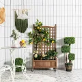 COSTWAY Blumenkasten mit Rankgitter, Pflanzkasten Holz auf Rollen, für Kletterpflanzen, Hochbeet mit Spalier, Gartenspalier mit Drainagelöchern, für Garten Hof Balkon, 64 x 28 x 127 cm, Braun - Thumbnail 9