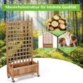 COSTWAY Blumenkasten mit Rankgitter, Pflanzkasten Holz auf Rollen, für Kletterpflanzen, Hochbeet mit Spalier, Gartenspalier mit Drainagelöchern, für Garten Hof Balkon, 64 x 28 x 127 cm, Braun - Thumbnail 3