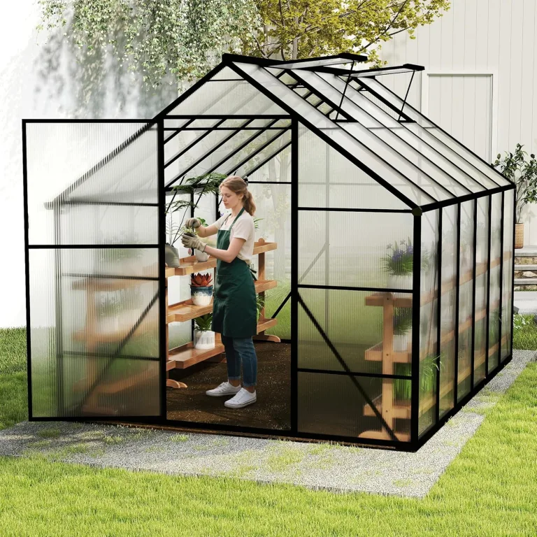 Gewächshaus Aluminium Gartengewächshäuser mit 6 cm Fundament und 4 mm PC Platte Treibhaus Tomatenhaus Gartenhaus UV beständig Wetterfest für Garten, 310x250x205 cm – Bild 10