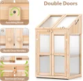 HOMASIS Gewächshaus mit 3 Ablagen, Anlehngewächshaus Tomaten mit 2 Türen & Oberlicht, Holz Frühbeet Pflanzenhaus Winterfest klein, Teibhaus Gartenhaus für Garten & Balko (Natur, 69x58x121cm) - Thumbnail 5