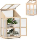 HOMASIS Gewächshaus mit 3 Ablagen, Anlehngewächshaus Tomaten mit 2 Türen & Oberlicht, Holz Frühbeet Pflanzenhaus Winterfest klein, Teibhaus Gartenhaus für Garten & Balko (Natur, 69x58x121cm) - Thumbnail 1