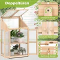 COSTWAY 2 Etagen Frühbeet, aus Holz & PC, Hochbeet wetterfest, Gewächshaus mit 2 Türen, Deckel & abnehmbaren Regalen, Pflanzenbeet Aufzuchtschrank Treibhaus, für Garten Balkon, 69 x 58 x 121 cm, Natur - Thumbnail 5