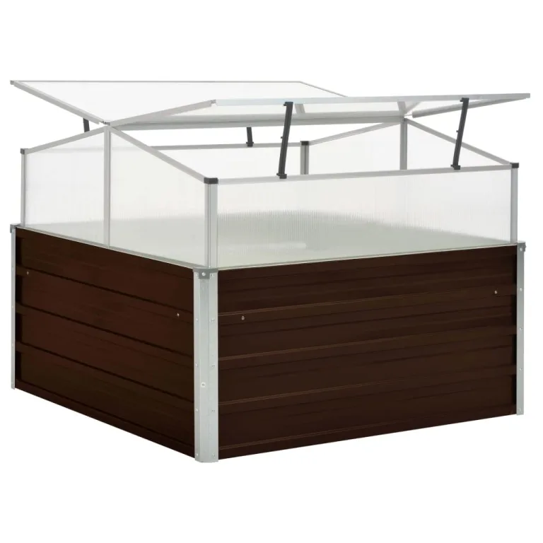 Gewächshaus with Verzinkter Stahl, Durable Material, Removable Roof, Blumenkasten Balkon, Hochbeete für Balkon, Pflanzkübel Outdoor, Brown, 100x100x85 cm – Bild 4