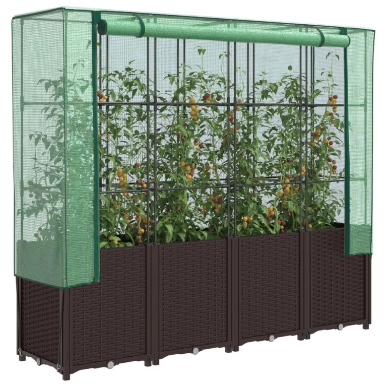 Hochbeet mit Gewächshaus-Aufsatz, Polypropylen, Rattan-Optik, Hochbeet mit Abdeckung, Hochbeete für Garten, Balkon, Für Gärten usw, 160x40x153 cm – Bild 1