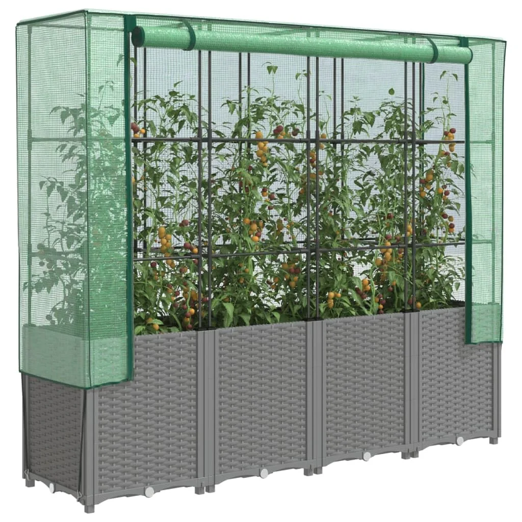 Hochbeet with Gewächshaus-Aufsatz, Polypropylen Material, Rattan Optik, Hochbeet mit Abdeckung, Hochbeete mit Dach, Balkon Pflanzkasten, 160x40x153 cm - Bild 1
