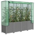 Hochbeet with Gewächshaus-Aufsatz, Polypropylen Material, Rattan Optik, Hochbeet mit Abdeckung, Hochbeete mit Dach, Balkon Pflanzkasten, 160x40x153 cm - Thumbnail 10
