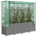 Hochbeet with Gewächshaus-Aufsatz, Polypropylen Material, Rattan Optik, Hochbeet mit Abdeckung, Hochbeete mit Dach, Balkon Pflanzkasten, 160x40x153 cm - Thumbnail 1