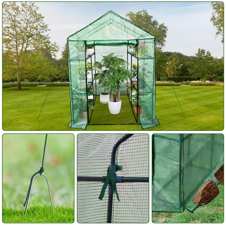 Gewächshaus 143x143x195Cm, Tomatengewächshaus Foliengewächshaus, Tomaten Gewächshaus Balkon Greenhouse Tomatenhaus Mit Rahmen Aus Verzinktem Stahl & Pe Gitterfolie, Treibhaus Für Garten Aufzucht, Grün – Bild 3