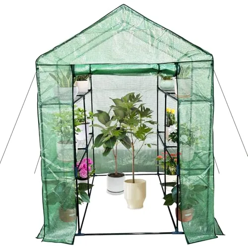 Gewächshaus 143x143x195Cm, Tomatengewächshaus Foliengewächshaus, Tomaten Gewächshaus Balkon Greenhouse Tomatenhaus Mit Rahmen Aus Verzinktem Stahl & Pe Gitterfolie, Treibhaus Für Garten Aufzucht, Grün – Bild 10
