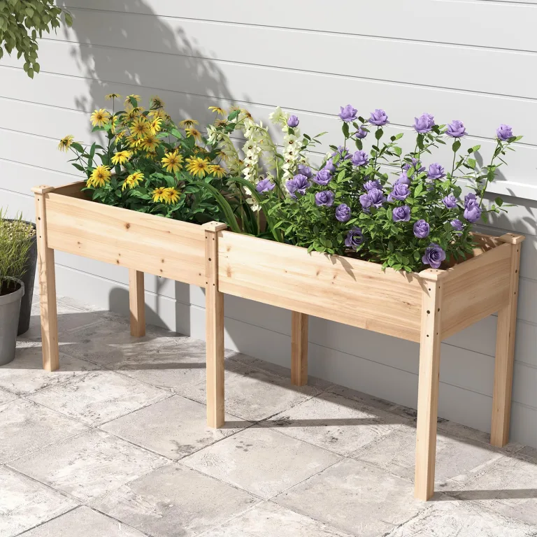 COSTWAY Hochbeet Holz Dual, Erhöhtes Gartenbeet, Pflanzkasten mit Trennwand & Drainagelöchern, Gemüsebeet Pflanzbeet rechteckig, Kräuterbeet für Balkon Garten Terrasse, 184 x 58 x 77 cm (Natur) – Bild 2