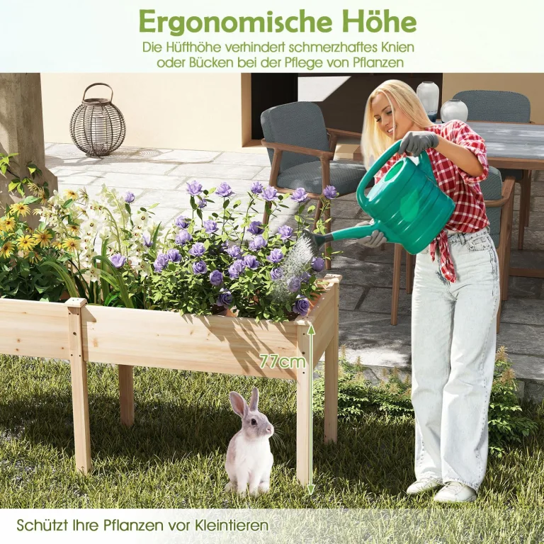 COSTWAY Hochbeet Holz Dual, Erhöhtes Gartenbeet, Pflanzkasten mit Trennwand & Drainagelöchern, Gemüsebeet Pflanzbeet rechteckig, Kräuterbeet für Balkon Garten Terrasse, 184 x 58 x 77 cm (Natur) – Bild 6