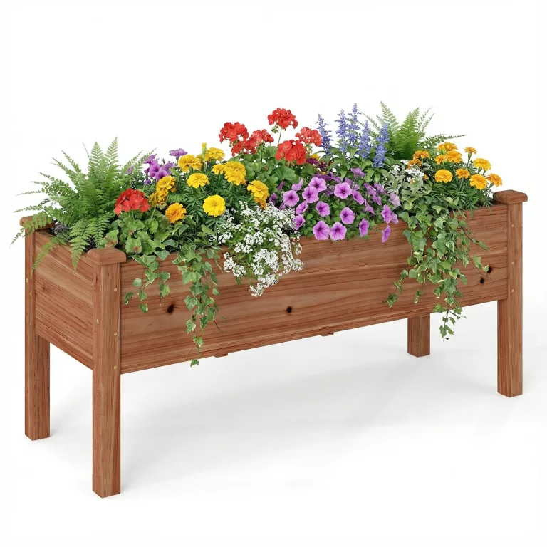 COSTWAY Hochbeet Holz Dual, Erhöhtes Gartenbeet, Pflanzkasten mit Trennwand & Drainagelöchern, Gemüsebeet Pflanzbeet rechteckig, Kräuterbeet für Balkon Garten Terrasse, 184 x 58 x 77 cm (Natur) – Bild 10