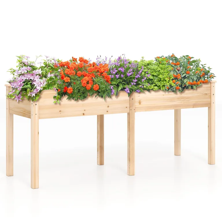 COSTWAY Hochbeet Holz Dual, Erhöhtes Gartenbeet, Pflanzkasten mit Trennwand & Drainagelöchern, Gemüsebeet Pflanzbeet rechteckig, Kräuterbeet für Balkon Garten Terrasse, 184 x 58 x 77 cm (Natur) – Bild 1