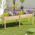 COSTWAY Hochbeet Holz Dual, Erhöhtes Gartenbeet, Pflanzkasten mit Trennwand & Drainagelöchern, Gemüsebeet Pflanzbeet rechteckig, Kräuterbeet für Balkon Garten Terrasse, 184 x 58 x 77 cm (Natur) - Thumbnail 9