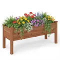 COSTWAY Hochbeet Holz Dual, Erhöhtes Gartenbeet, Pflanzkasten mit Trennwand & Drainagelöchern, Gemüsebeet Pflanzbeet rechteckig, Kräuterbeet für Balkon Garten Terrasse, 184 x 58 x 77 cm (Natur) - Thumbnail 10