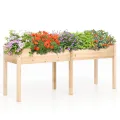COSTWAY Hochbeet Holz Dual, Erhöhtes Gartenbeet, Pflanzkasten mit Trennwand & Drainagelöchern, Gemüsebeet Pflanzbeet rechteckig, Kräuterbeet für Balkon Garten Terrasse, 184 x 58 x 77 cm (Natur) - Thumbnail 1