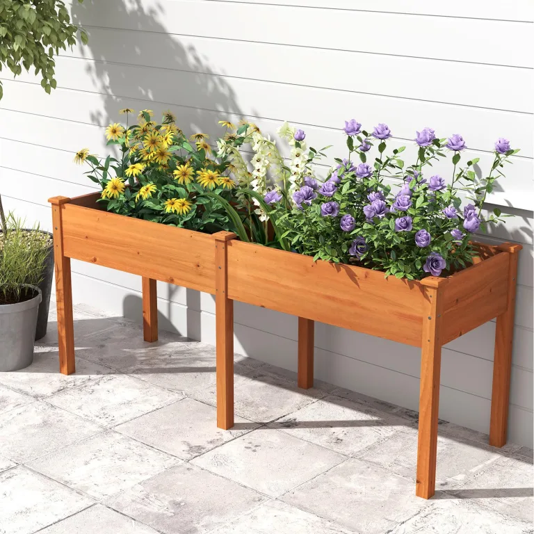 COSTWAY Hochbeet Holz Dual, Erhöhtes Gartenbeet, Pflanzkasten mit Trennwand & Drainagelöchern, Gemüsebeet Pflanzbeet rechteckig, Kräuterbeet für Balkon Garten Terrasse, 184 x 58 x 77 cm (Braun) – Bild 2