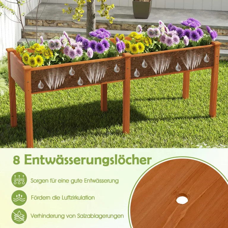 COSTWAY Hochbeet Holz Dual, Erhöhtes Gartenbeet, Pflanzkasten mit Trennwand & Drainagelöchern, Gemüsebeet Pflanzbeet rechteckig, Kräuterbeet für Balkon Garten Terrasse, 184 x 58 x 77 cm (Braun) – Bild 4