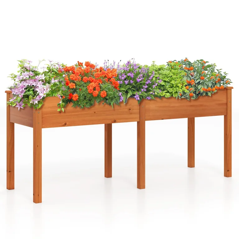 COSTWAY Hochbeet Holz Dual, Erhöhtes Gartenbeet, Pflanzkasten mit Trennwand & Drainagelöchern, Gemüsebeet Pflanzbeet rechteckig, Kräuterbeet für Balkon Garten Terrasse, 184 x 58 x 77 cm (Braun) – Bild 1