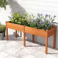 COSTWAY Hochbeet Holz Dual, Erhöhtes Gartenbeet, Pflanzkasten mit Trennwand & Drainagelöchern, Gemüsebeet Pflanzbeet rechteckig, Kräuterbeet für Balkon Garten Terrasse, 184 x 58 x 77 cm (Braun) - Thumbnail 2