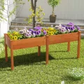 COSTWAY Hochbeet Holz Dual, Erhöhtes Gartenbeet, Pflanzkasten mit Trennwand & Drainagelöchern, Gemüsebeet Pflanzbeet rechteckig, Kräuterbeet für Balkon Garten Terrasse, 184 x 58 x 77 cm (Braun) - Thumbnail 9