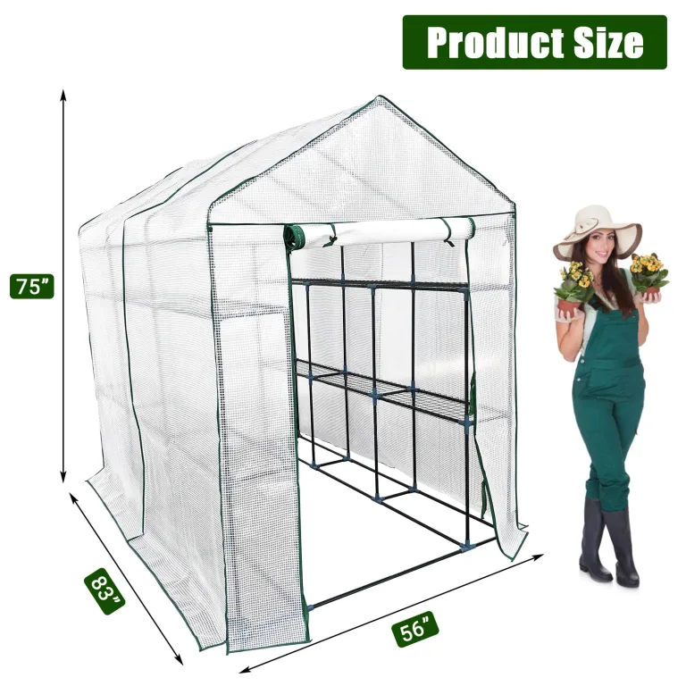 Gewächshaus 143x215x195Cm, Tomatengewächshaus Foliengewächshaus, Tomaten Gewächshaus Balkon Greenhouse Tomatenhaus Mit Rahmen Aus Verzinktem Stahl & Pe Gitterfolie, Treibhaus Für Garten Aufzucht, Weiß – Bild 2