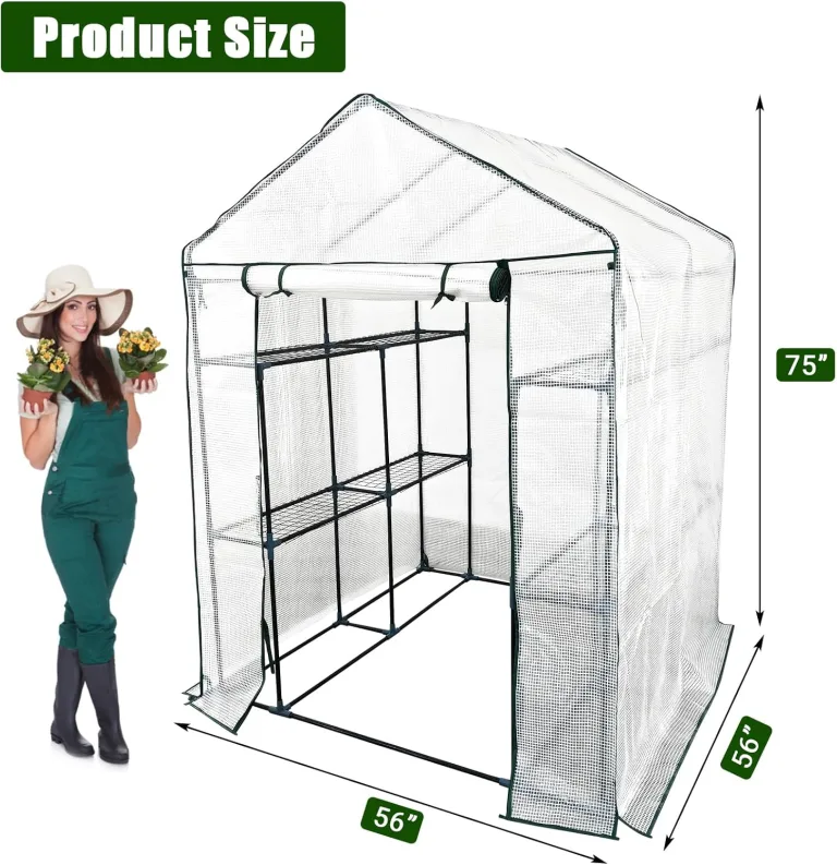 Gewächshaus 143x143x195Cm, Tomatengewächshaus Foliengewächshaus, Tomaten Gewächshaus Balkon Greenhouse Tomatenhaus Mit Rahmen Aus Verzinktem Stahl & Pe Gitterfolie, Treibhaus Für Garten Aufzucht, Weiß – Bild 3
