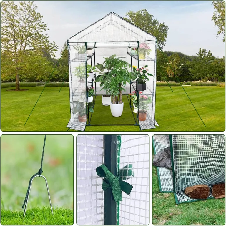 Gewächshaus 143x143x195Cm, Tomatengewächshaus Foliengewächshaus, Tomaten Gewächshaus Balkon Greenhouse Tomatenhaus Mit Rahmen Aus Verzinktem Stahl & Pe Gitterfolie, Treibhaus Für Garten Aufzucht, Weiß – Bild 4