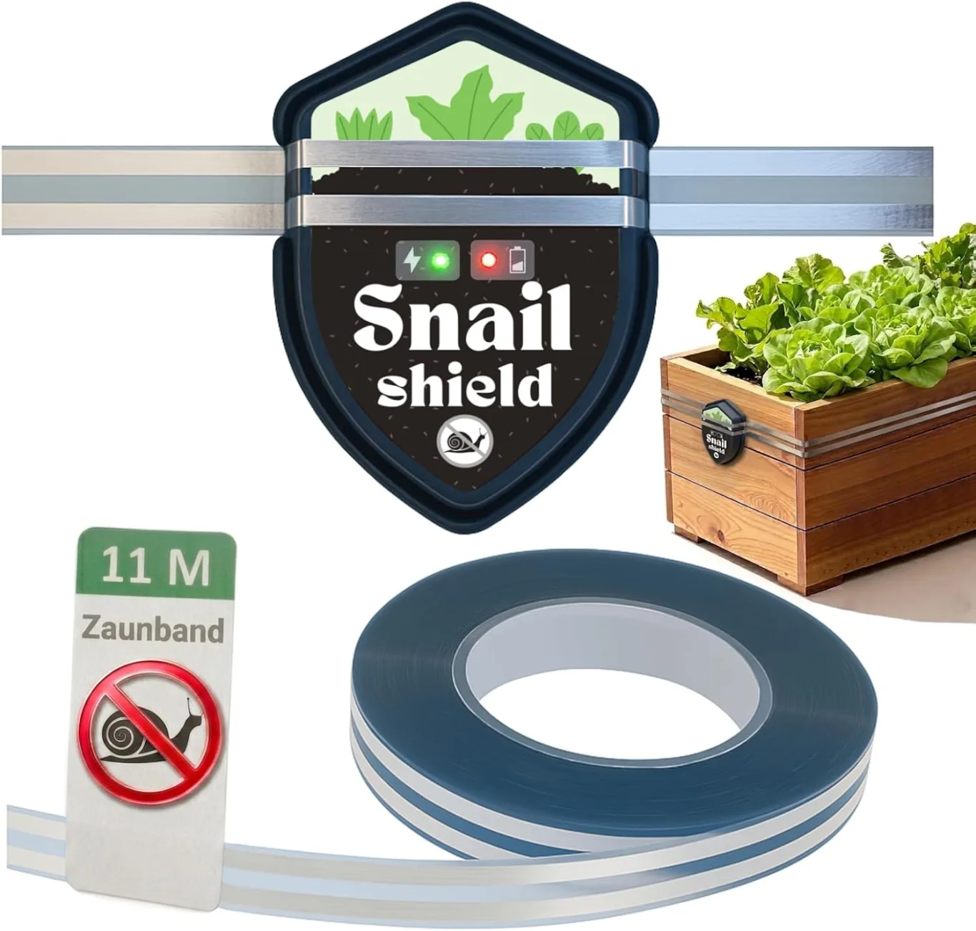 Snail Shield - Schneckenzaun Elektrisch Set für Hochbeet mit 11m Zaunband, Schneckenschutz für Gärten, Gemüsebeet, Pflanzen, Einfache Installation, verbesserte Software 2026 (Made in EU) - Bild 1
