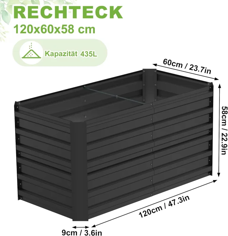 Hochbeet Metall,435L Pflanzkasten Hochbeete für Garten,Rostfreies Stahlblech Kräuterbeet, Verzinktes Gemüsebeetr Pflanzenbeet zum Anbau von Gemüse, Blumen, 120x60x58 cm Rechteckigl,Schwarz S – Bild 4