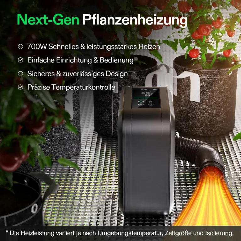 VIVOSUN AeroFlux Smart Grow Tent Heater, 700W PTC-Heizung mit Thermostat, VPD-Überwachung, App-Steuerung, Überhitzungsschutz und Verlängerungsschlauch, für Growzelte, Räume und Gewächshäuser – Bild 2
