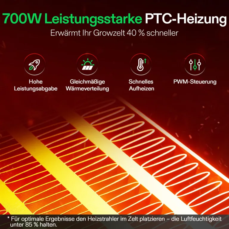 VIVOSUN AeroFlux Smart Grow Tent Heater, 700W PTC-Heizung mit Thermostat, VPD-Überwachung, App-Steuerung, Überhitzungsschutz und Verlängerungsschlauch, für Growzelte, Räume und Gewächshäuser – Bild 3