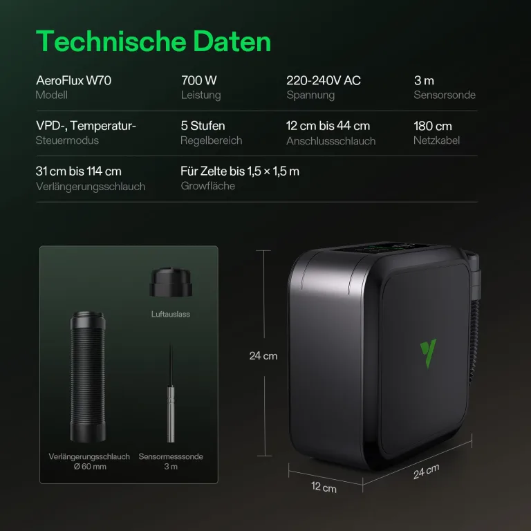 VIVOSUN AeroFlux Smart Grow Tent Heater, 700W PTC-Heizung mit Thermostat, VPD-Überwachung, App-Steuerung, Überhitzungsschutz und Verlängerungsschlauch, für Growzelte, Räume und Gewächshäuser – Bild 7