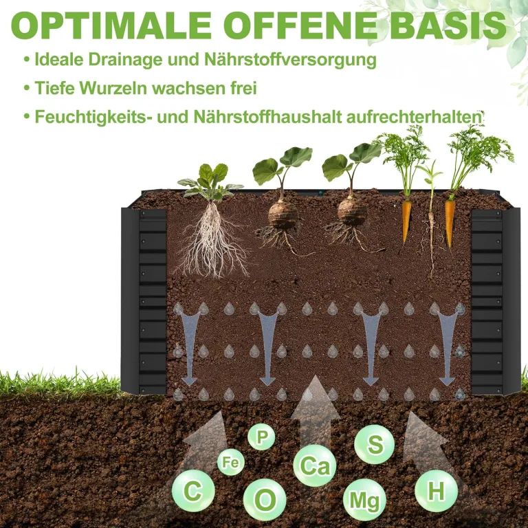 Hochbeet 120x60x58cm Blumenkasten Verzinkter Stahl Pflanzkübel Groß Außen Pflanzkasten Frühbeet Pflanzbeet Gartenbeet Rechteck für Garten Balkon, Schwarz – Bild 4
