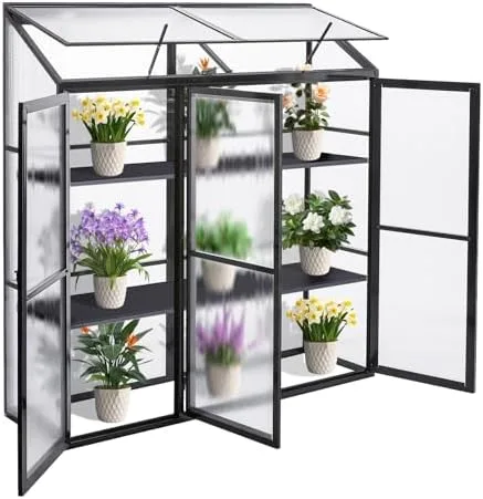 Anlehngewächshaus für Tomaten und Gemüse, kompaktes Design mit 3 Türen für einfachen Zugang, ideal für Gartenpflanzenunterstand - Bild 1