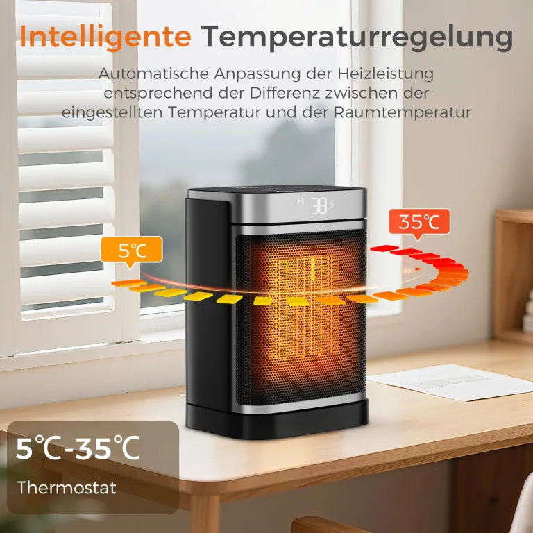 YASHE Heizlüfter Energiesparend 1500W Heizung Elektrisch mit Fernbedienung, Thermostat PTC-Keramik Heizung 70° Oszillierend 24-Std-Timer Überhitzungs-Kippschutz Kindersicherung – Bild 3