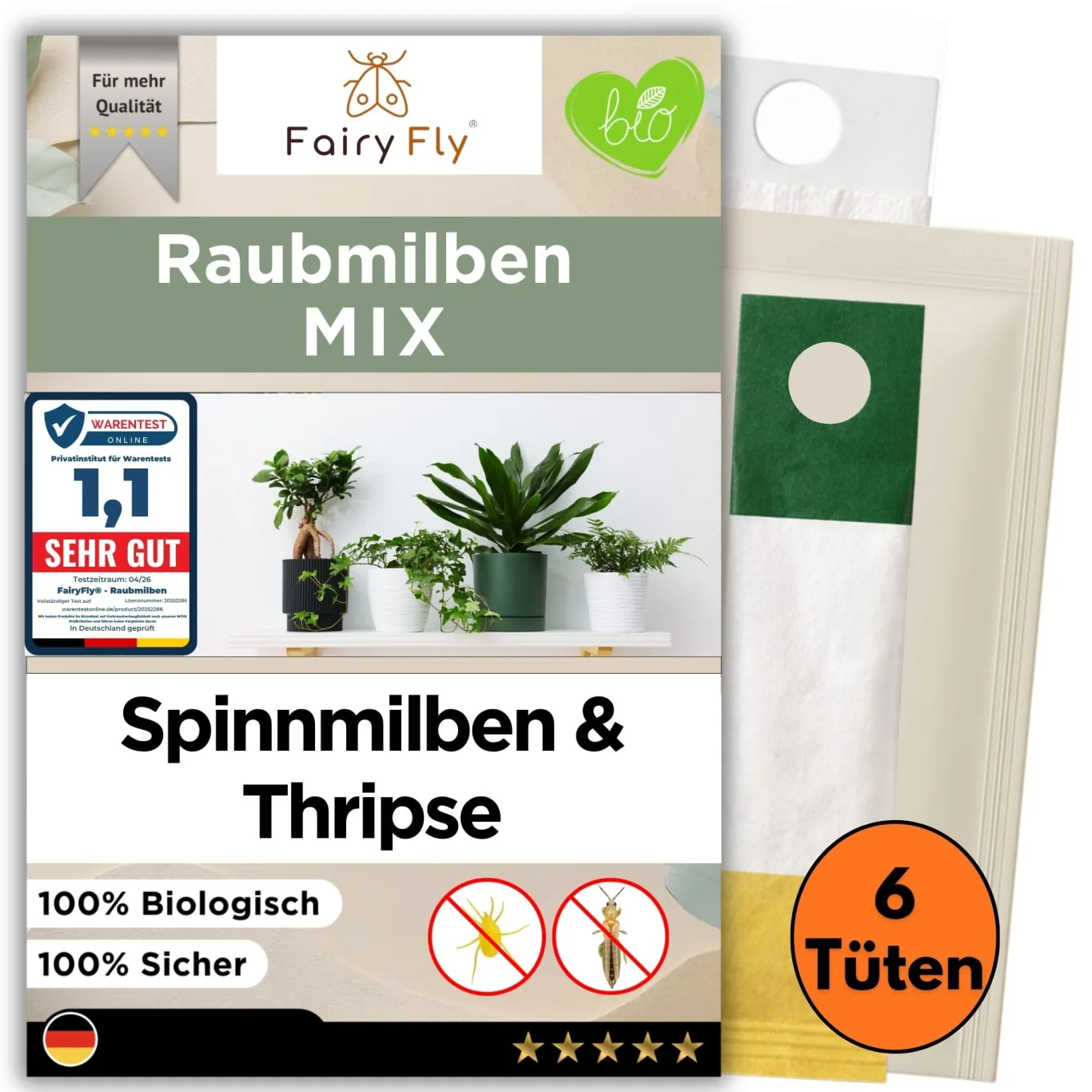 Raubmilben Mix gegen Thripse & Spinnmilben – 6 Tüten (3 x Cucumeris + 3 x Californicus) – Nützlinge für Zimmerpflanzen & Gewächshaus – biologisch & chemiefrei - Bild 1
