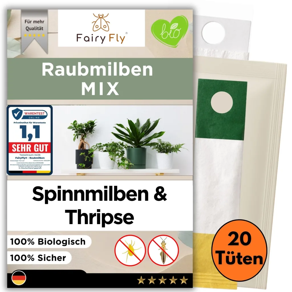 Raubmilben Mix gegen Thripse & Spinnmilben – 20 Tüten (10 x Cucumeris + 10 x Californicus) – Nützlinge für Zimmerpflanzen & Gewächshaus – biologisch & chemiefrei