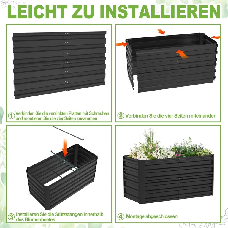 Hochbeet Metall 120x60x58 cm Rechteckig Schwarz – Verzinktes Gartenbeet aus Stahl, rostfrei & wetterfest, für Gemüse, Kräuter & Blumen – Pflanzkasten für Garten, Balkon & Terrasse – Bild 6
