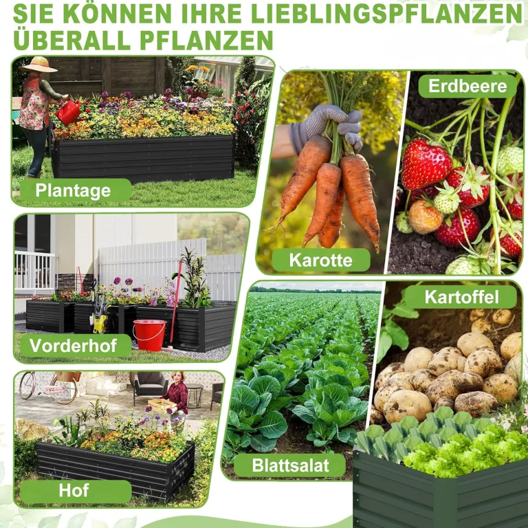 Hochbeet Metall 120x60x58 cm Rechteckig Schwarz – Verzinktes Gartenbeet aus Stahl, rostfrei & wetterfest, für Gemüse, Kräuter & Blumen – Pflanzkasten für Garten, Balkon & Terrasse – Bild 8
