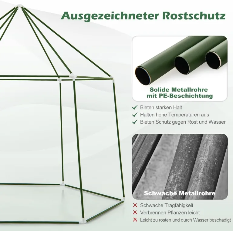COSTWAY Gewächshaus, Treibhaus mit Allwetter-PE-Abdeckung, Rolltür und Fenster, Foliengewächshaus Tomatengewächshaus Tomatenhaus, Pflanzenhaus für Tomaten & Topfpflanzen, 198 x 172 x 190 cm, Grün – Bild 6