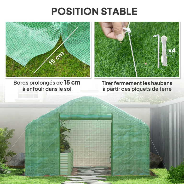 Outsunny Gartengewächshaus 12 m², 4 x 3 x 2 m Garten-Tunnelgewächshaus mit Rolltüren und großen Netzfenstern, Gewächshaus aus verzinktem Stahl und UV-beständigem PE mit hoher Dichte 140 g/m², grün – Bild 6