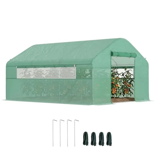 Outsunny Gartengewächshaus 12 m², 4 x 3 x 2 m Garten-Tunnelgewächshaus mit Rolltüren und großen Netzfenstern, Gewächshaus aus verzinktem Stahl und UV-beständigem PE mit hoher Dichte 140 g/m², grün – Bild 10