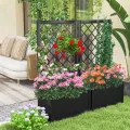 GOPLUS Blumenkasten mit Rankgitter, Hochbeet mit Spalier für Kletterpflanzen & Topfpflanzen, Tiefes Pflanzbeet mit Drainagelöchern für Balkon, Hinterhof & Garten (Schwarz, 63 x 31 x 112 cm) - Thumbnail 3