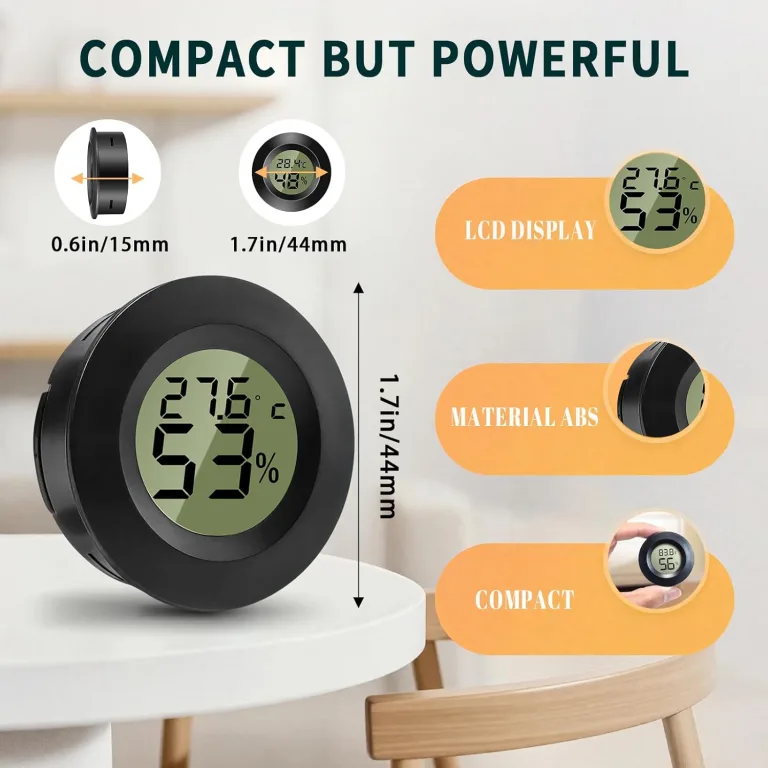 Hygrometer Thermometer Mini Digital Temperatur Luftfeuchtigkeitsmessgerät Rund Humidity Meter für Innenräume, Gewächshäuser, Terrarien, Gitarrenkoffer,Humidor, Inkubatoren & Glas (3er Pack) – Bild 6