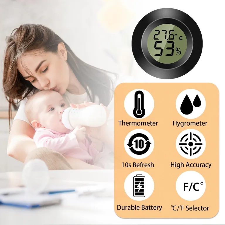 Hygrometer Thermometer Mini Digital Temperatur Luftfeuchtigkeitsmessgerät Rund Humidity Meter für Innenräume, Gewächshäuser, Terrarien, Gitarrenkoffer,Humidor, Inkubatoren & Glas (3er Pack) – Bild 2
