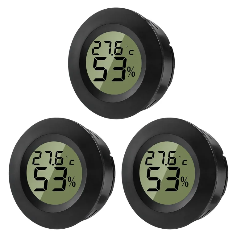 Hygrometer Thermometer Mini Digital Temperatur Luftfeuchtigkeitsmessgerät Rund Humidity Meter für Innenräume, Gewächshäuser, Terrarien, Gitarrenkoffer,Humidor, Inkubatoren & Glas (3er Pack) – Bild 1